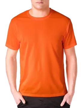 a man wearing an orange t - shirt