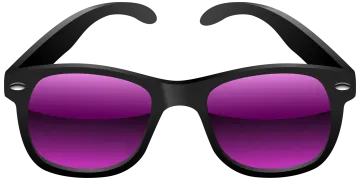 a pair of black sunglasses with purple lenses