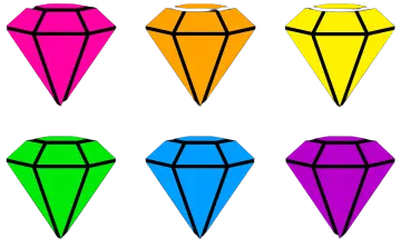 a set of six different colored diamonds