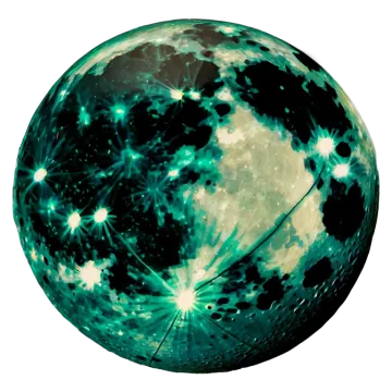 a green and white moon with stars in the sky