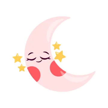 a cartoon crescent with stars on it