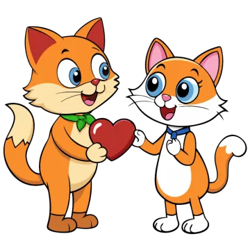 two cartoon cats with hearts in their hands
