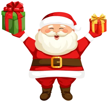 a cartoon santa claus holding a gift box