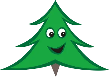 a green christmas tree with a smiling face