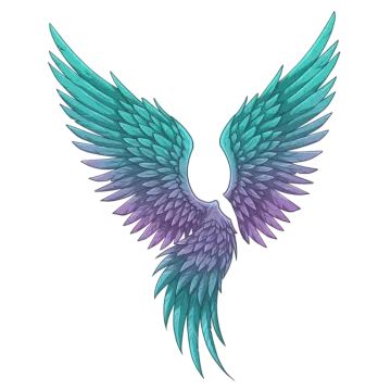 a blue and purple wing on a white background