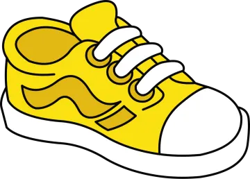 a pair of yellow sneakers with white soles