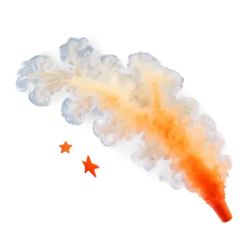 an orange and white smoke bomb with a star
