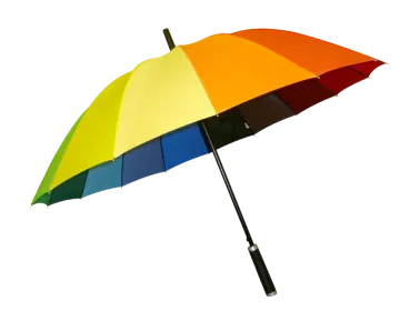 a multi colored umbrella on a white background