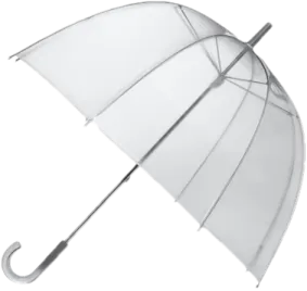 an open clear umbrella with a metal handle