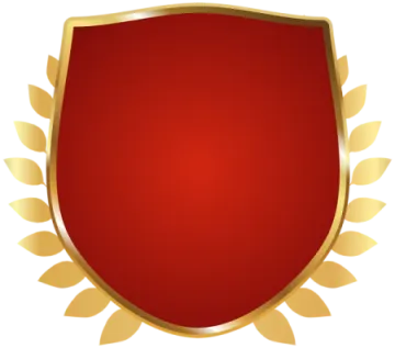 a red shield with gold accents