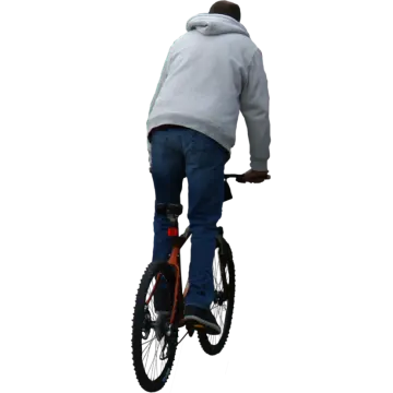 a person riding a bike on a white background