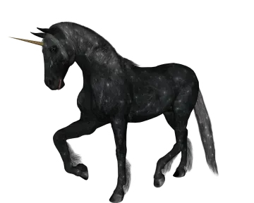 a black unicorn standing on its hinds