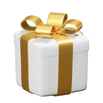 a white gift box with gold ribbon