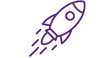 a purple rocket with a white background
