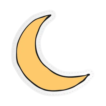 a yellow crescent sticker on a white background