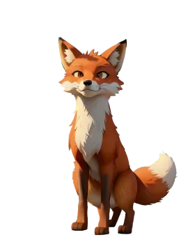 a red fox sitting down and looking at the camera