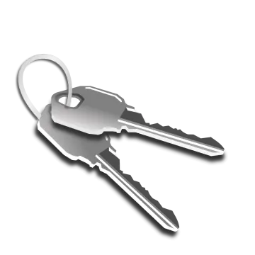a silver key on a white background