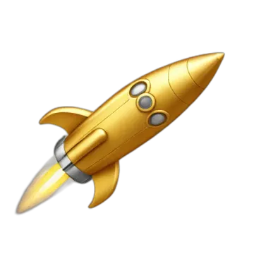 a gold rocket with a white background