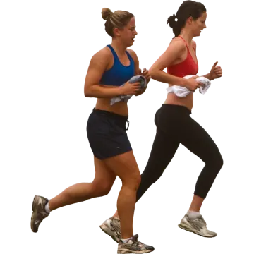 two women running