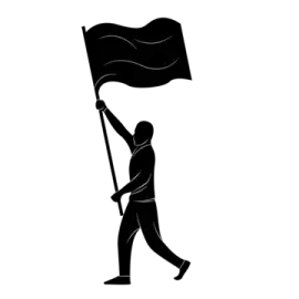 a black and white silhouette of a man holding a flag