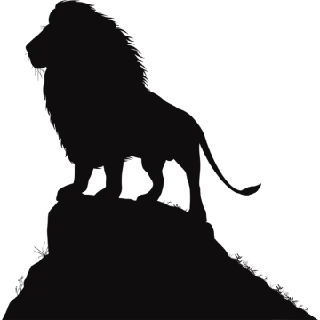 a silhouette of a lion standing on a hill