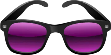 a pair of black sunglasses with purple lenses