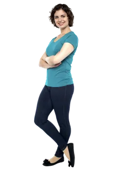 a woman standing with her arms crossed