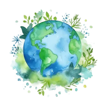 a watercolor painting of the earth surrounded by plants and leaves