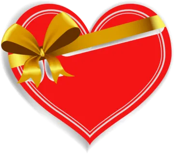 a red heart with gold ribbon and bow