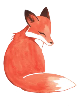 a watercolor painting of a red fox
