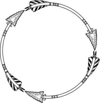 a black and white circular frame with arrows