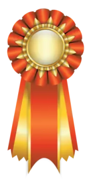 a red and gold ribbon with a white background
