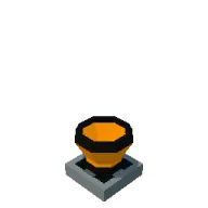 a black and orange button on a white background