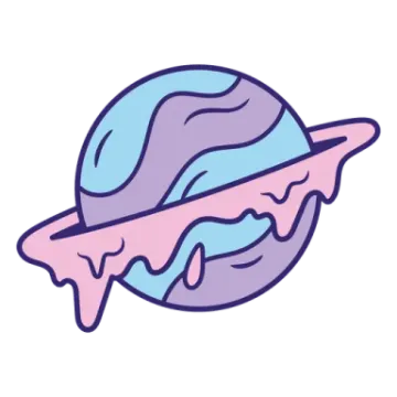 a blue and pink planet with a white background