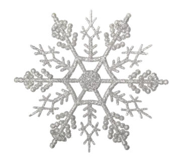 a silver snowflake with white crystals