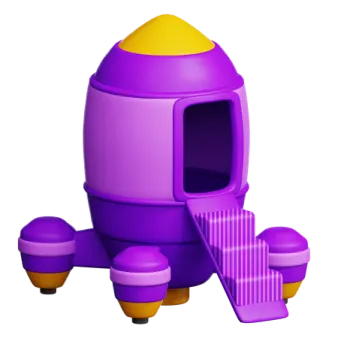 a purple toy rocket with two cups and one cup