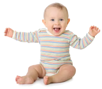 a baby sitting on the floor with his arms outstretched
