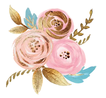 a watercolor painting of pink and gold flowers