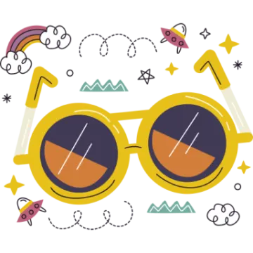 a pair of glasses with a rainbow in the background