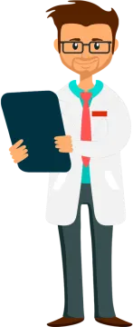 a man in a lab coat holding a clipboard