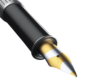 a black and gold pen with a white background