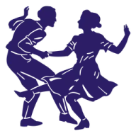 a silhouette of two people dancing