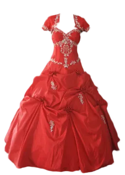 a red ball gown on a white background