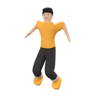 a person in a yellow shirt and black pants