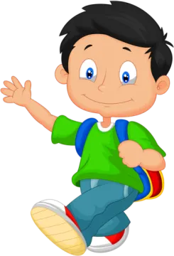 a boy running with a backpack