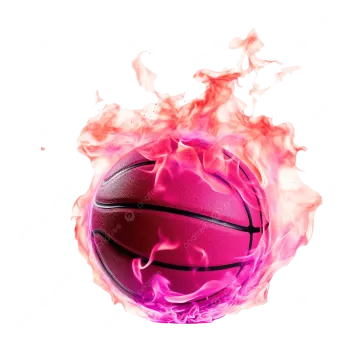 a pink basketball ball on fire with white background