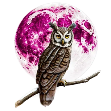 an owl sitting on a branch with the moon in the background