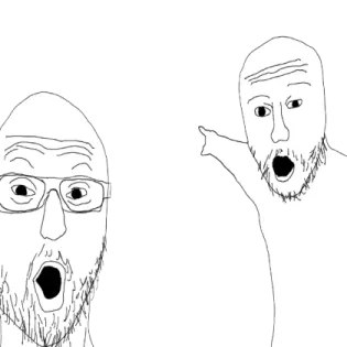 a drawing of two men with their mouths open