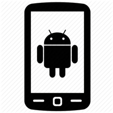 a black and white icon of an android