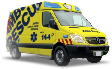 a yellow van with the words ambulance written on it